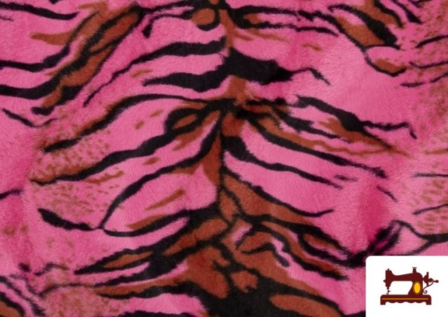 Vente de Tissu à Poil Court Imprimé Tigre de Couleurs - Pièce 25 Mètres couleur Fuchsia