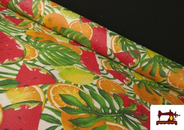 Acheter Tissu pour Linge de Table Antitaches avec Imprimé Fruits Multicolore Tropical