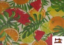 Acheter en ligne Tissu pour Linge de Table Antitaches avec Imprimé Fruits Multicolore Tropical