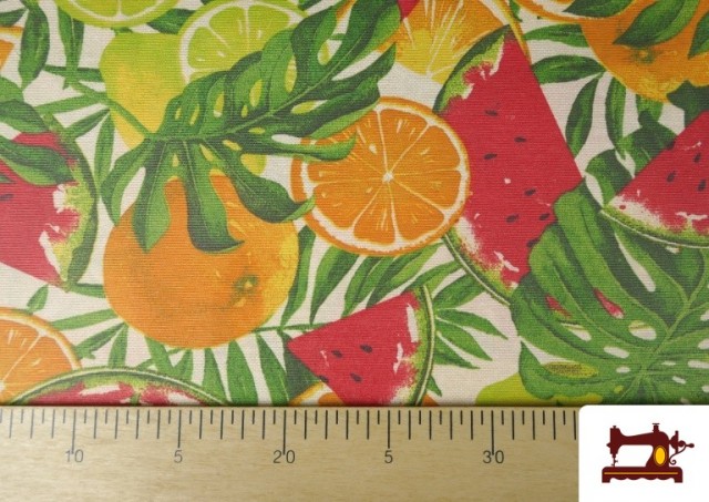 Tissu pour Linge de Table Antitaches avec Imprimé Fruits Multicolore Tropical