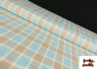 Tissu de Viella Imprimé Carreaux Bleu et Beige