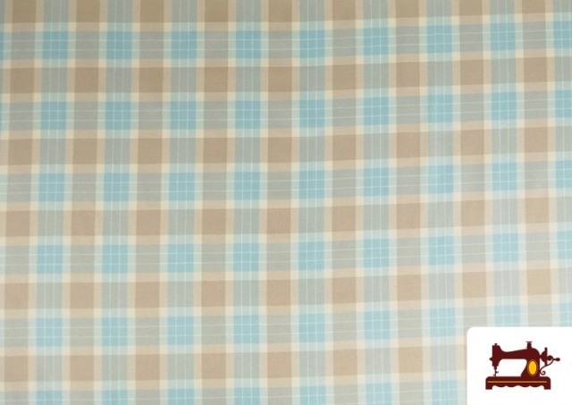 Acheter Tissu de Viella Imprimé Carreaux Bleu et Beige