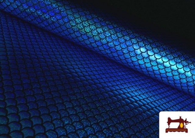 Vente en ligne de Tissu en Lycra Imitation Écailles de Poisson Holographiques couleur Bleu