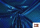 Tissu en Lycra Imitation Écailles de Poisson Holographiques couleur Bleu