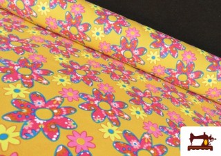 Tissu en Stretch Imprimé Floral Rose et Moutarde - Pièce 25 Mètres Tissu en Stretch Imprimé Floral Rose et Moutarde - Pièce 25 Mètres