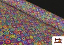 Tissu en Stretch Imprimé avec Cercles Multicolore - Pièce 25 Mètres