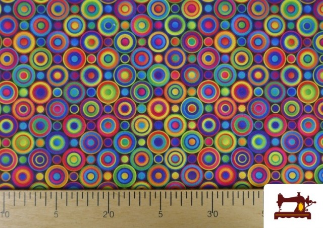 Vente en ligne de Tissu en Stretch Imprimé avec Cercles Multicolore - Pièce 25 Mètres