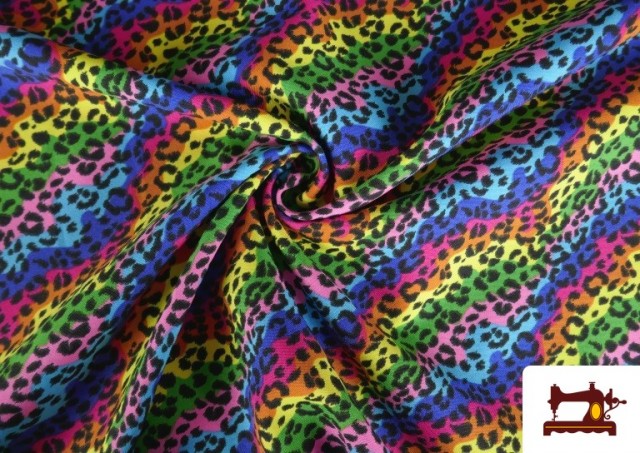 Acheter en ligne Tissu en Stretch Imprimé Animal Multicolore Léopard - Pièce 25 Mètres