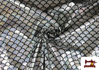 Tissu en Lycra Imitation Écailles de Poisson Holographiques - Pièce 10 Mètres couleur Gris Tissu en Lycra Imitation Écailles de Poisson Holographiques - Pièce 10 Mètres couleur Gris