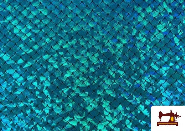 Vente de Tissu en Lycra Imitation Écailles de Poisson et Sirène couleur Bleu turquoise