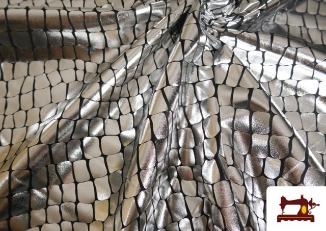 Tissu en Lycra Imitation Écailles de Serpent Couleur Noir couleur Argenté