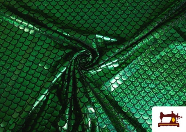 Tissu en Lycra Imitation Écailles de Poisson Holographiques - Pièce 25 Mètres couleur Vert