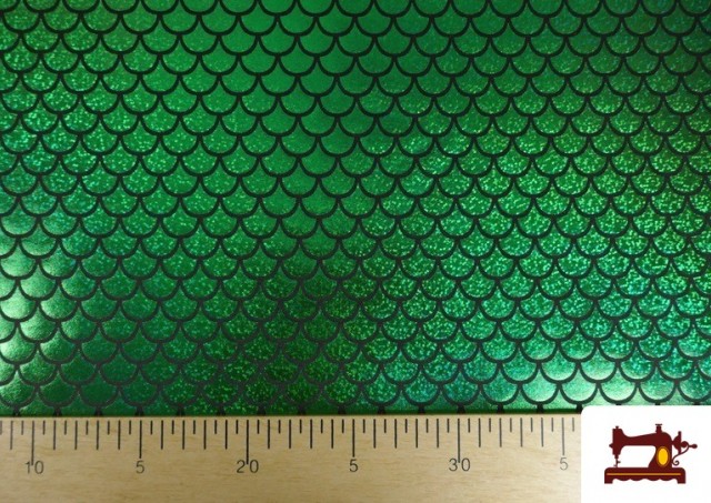 Vente de Tissu en Lycra Imitation Écailles de Poisson Holographiques couleur Vert