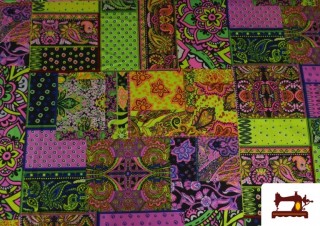 Tissu en Stretch Imprimé Patchwork Fluor