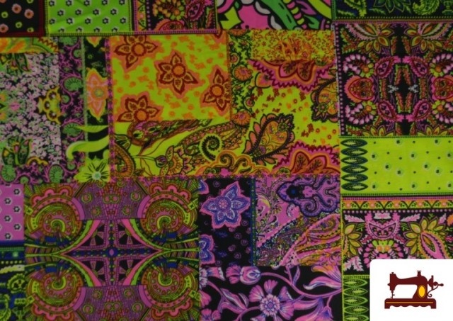 Vente de Tissu en Stretch Imprimé Patchwork Fluor