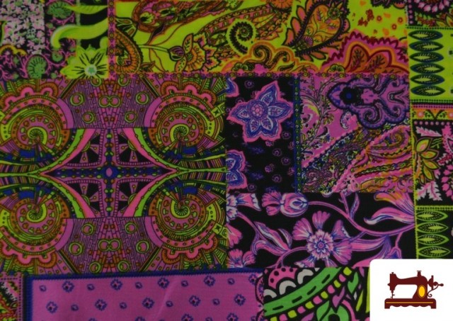 Acheter en ligne Tissu en Stretch Imprimé Patchwork Fluor