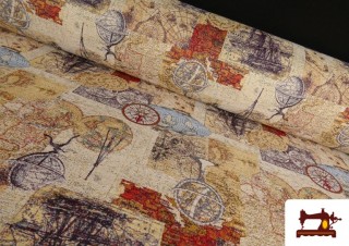 Tissu en Gobelin Imprimé avec Cartes, Boussoles