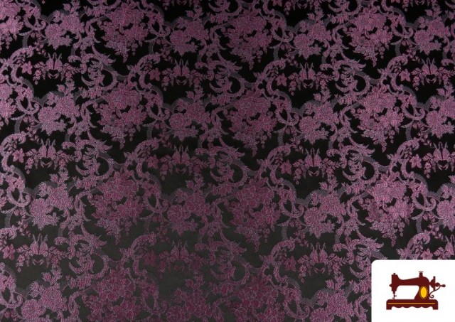 Acheter Tissu en Jacquard Brocart Floral de Soie - Largeur 140 cm couleur Violet foncé