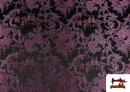 Vente de Tissu en Jacquard Brocart Floral de Soie - Largeur 140 cm couleur Violet foncé