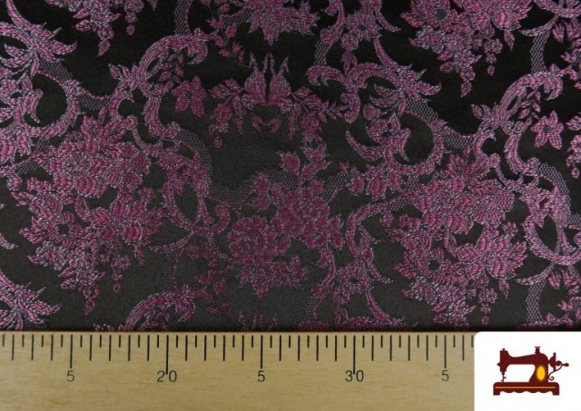 Acheter en ligne Tissu en Jacquard Brocart Floral de Soie - Largeur 140 cm couleur Violet foncé