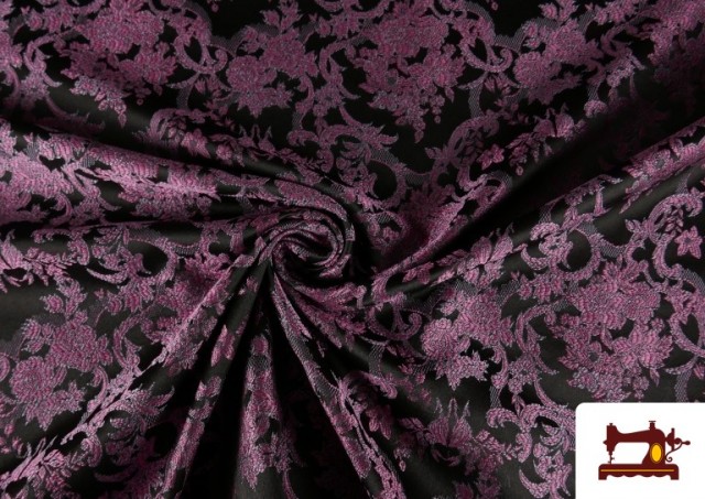 Vente en ligne de Tissu en Jacquard Brocart Floral de Soie - Largeur 140 cm couleur Violet foncé