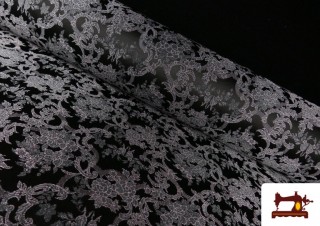 Tissu en Jacquard Brocart Floral de Soie - Largeur 140 cm couleur Gris Tissu en Jacquard Brocart Floral de Soie - Largeur 140 cm couleur Gris