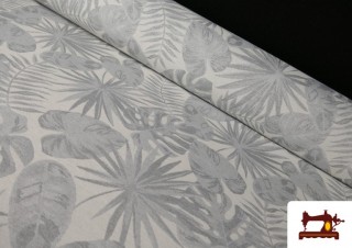 Tissu Gobelin imprimé Tropical Gris