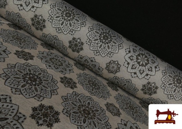 Tissu Gobelin imprimé Mandalas Gris