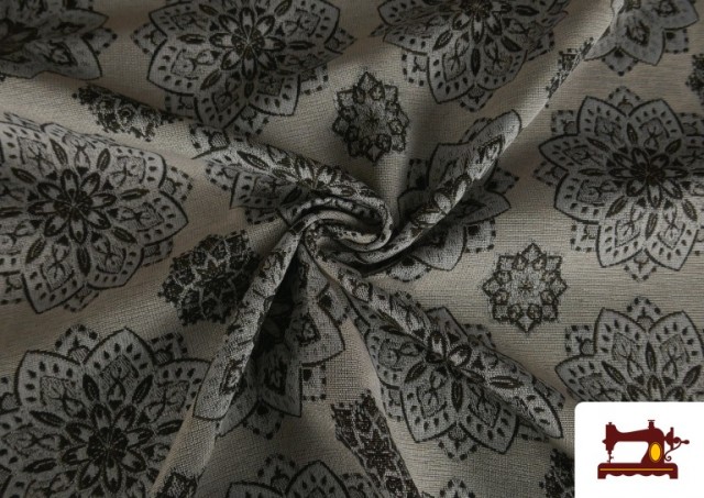 Acheter en ligne Tissu Gobelin imprimé Mandalas Gris