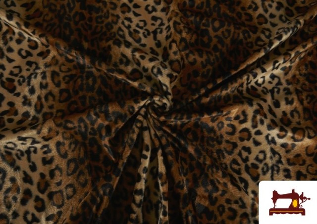 Tissu à Poil Court Imprimé Léopard pour Costumes et Tapisserie - Pièce 25 Mètres couleur Brun