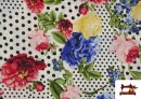 Vente de Tissu Crêpon à Pois et Fleurs Sévillanes couleur Blanc