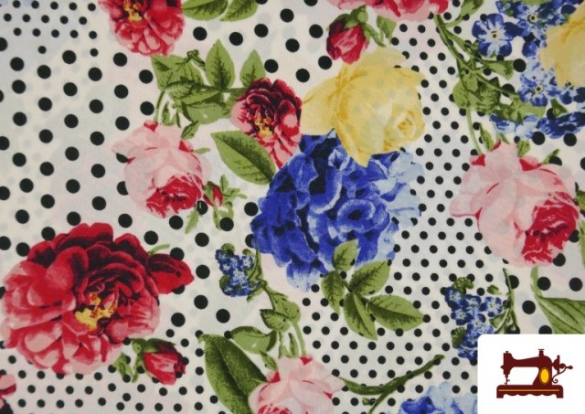 Vente de copy of Tissu Crêpe à Pois Noirs et Fond Écru couleur Blanc