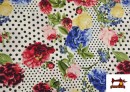 Acheter en ligne Tissu Crêpon à Pois et Fleurs Sévillanes couleur Blanc
