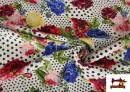 Vente en ligne de Tissu Crêpon à Pois et Fleurs Sévillanes couleur Blanc