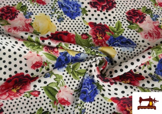 Vente en ligne de copy of Tissu Crêpe à Pois Noirs et Fond Écru couleur Blanc