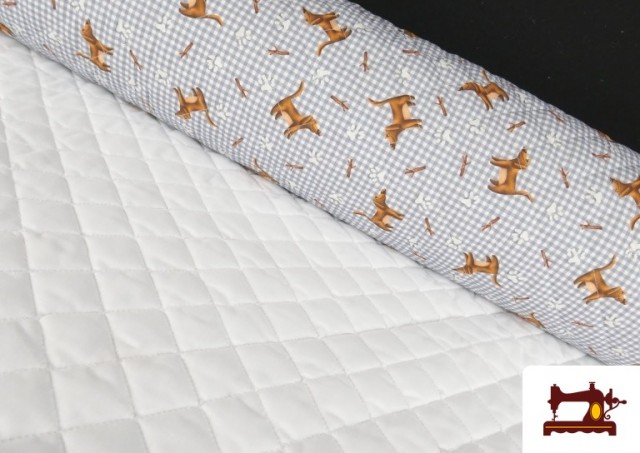 Tissu Matelassé en Coton Chiens Vichy Gris