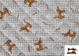 Vente de Tissu Matelassé en Coton Chiens Vichy Gris Vente de Tissu Matelassé en Coton Chiens Vichy Gris