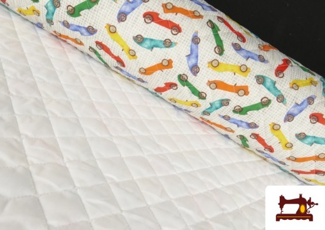 Tissu Matelassé en Coton avec Voitures Colorées