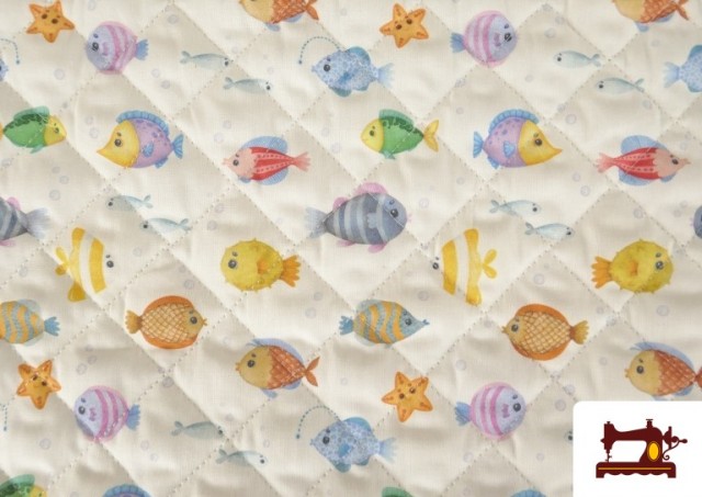 Vente de Tissu Matelassé en Coton Poissons Colorés