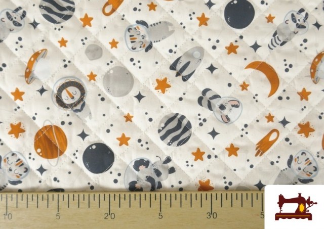 Acheter en ligne Tissu Matelassé en Coton Animaux dans l'Espace