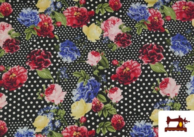 copy of Tissu Crêpe à Pois Noirs et Fond Écru couleur Noir