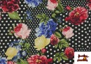 Acheter copy of Tissu Crêpe à Pois Noirs et Fond Écru couleur Noir