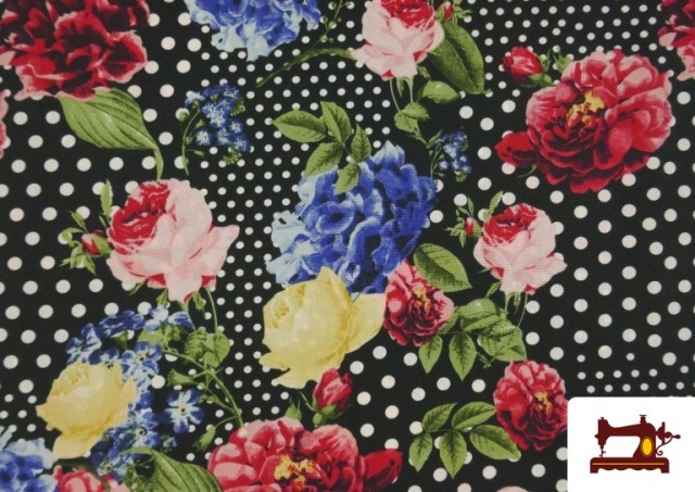 Acheter copy of Tissu Crêpe à Pois Noirs et Fond Écru couleur Noir