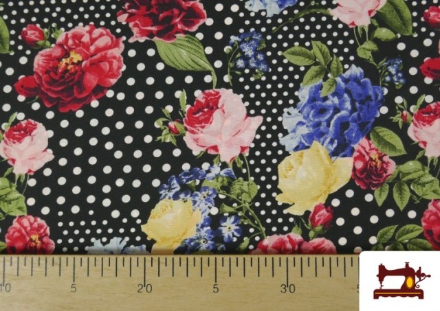Vente de copy of Tissu Crêpe à Pois Noirs et Fond Écru couleur Noir