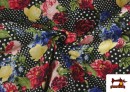 Acheter en ligne Tissu Crêpon à Pois et Fleurs Sévillanes couleur Noir