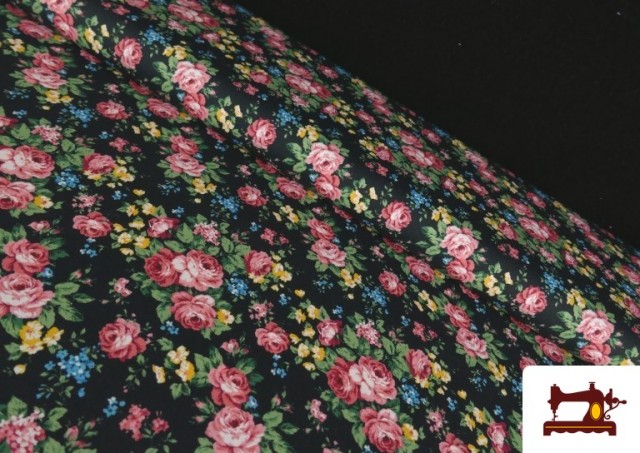 Tissu Tissu Popeline Fleurs Roses et Bleues