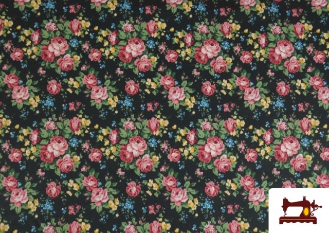 Acheter Tissu Tissu Popeline Fleurs Roses et Bleues