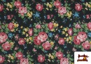 Vente de Tissu Tissu Popeline Fleurs Roses et Bleues