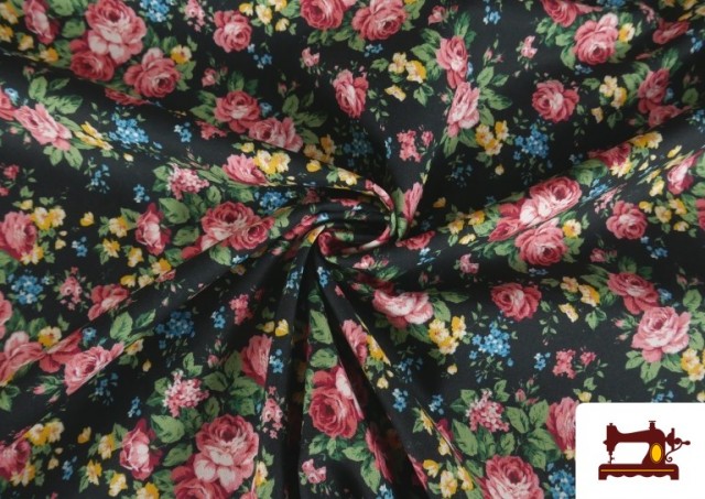 Tissu Tissu Popeline Fleurs Roses et Bleues