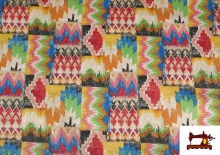Tissu en Canvas avec Imprimé Ethnique Multicolore couleur Rouge